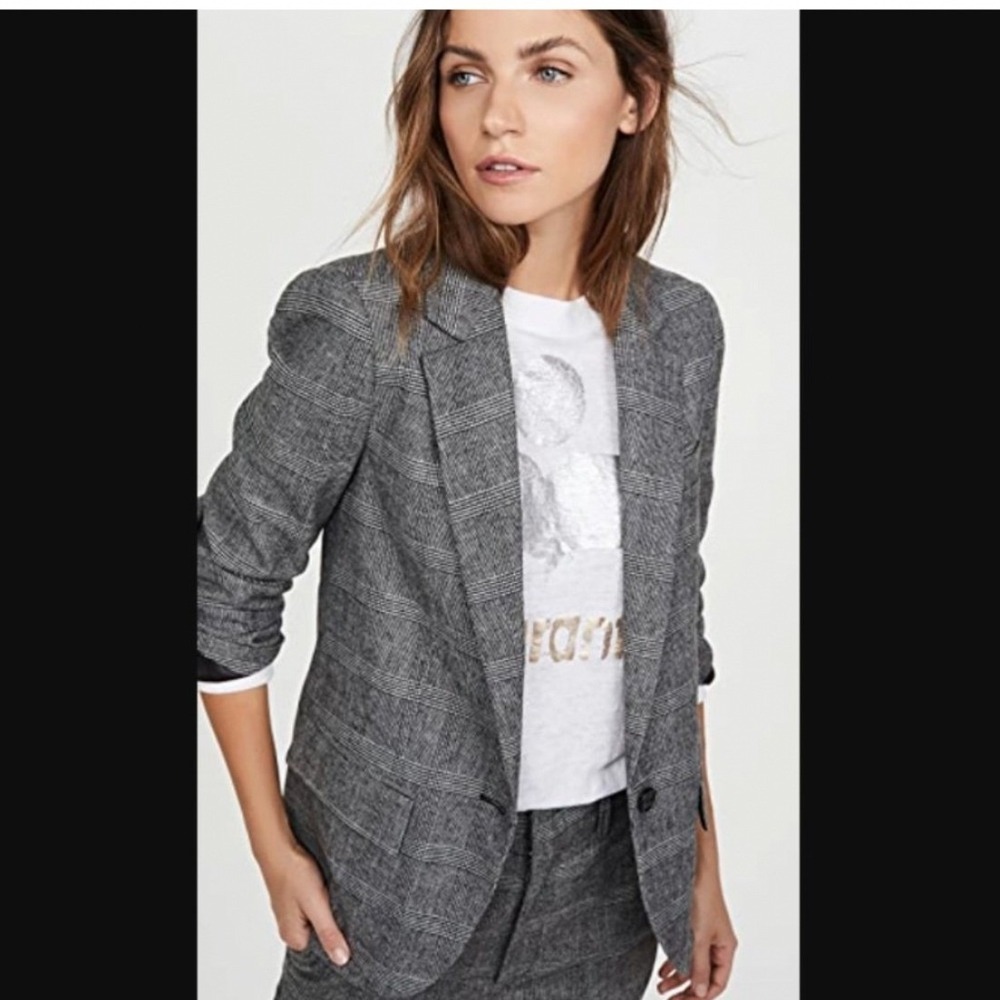 Isabel Marant Etoile Kice Plaid Blazer Grey Wool Blend Minimalist Capsule Sz 38